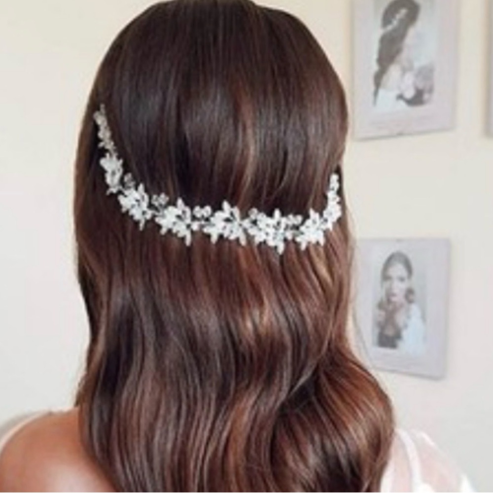 Crystal Leaf Bridal Hair Vine Tiara Sliver Plated Headband - Wedding